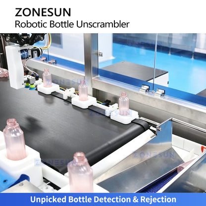 ZONESUN ZS-LPR40 Automatic Robotic Bottle Unscrambler with Vision Detection and Recirculating Feeding System
