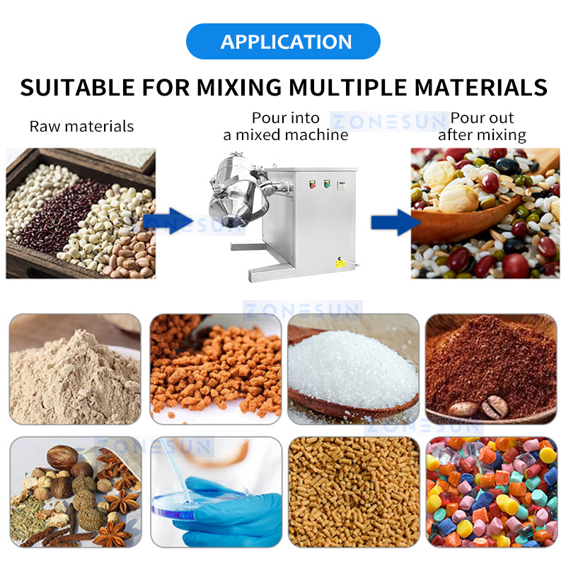 ZONESUN ZS-SBH10 3D Powder Mixer for Efficient Dry Material Blending in Food and Chemical Use