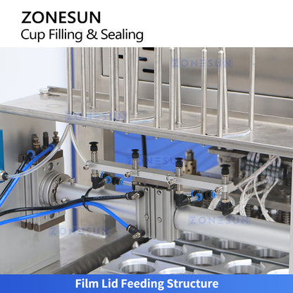 Mass Production: ZONESUN ZS-AFS01P Automatic 4-Head Yogurt & Pudding Cup Filling Sealing Machine