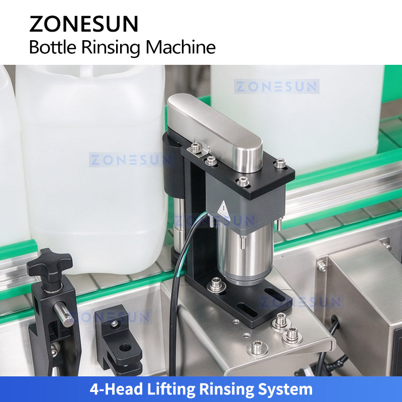 ZONESUN ZS-WB4 Automatic 4-Head Bottle Rinsing Machine with 180° Bottle Inverting System for Internal Bottle Cleaning