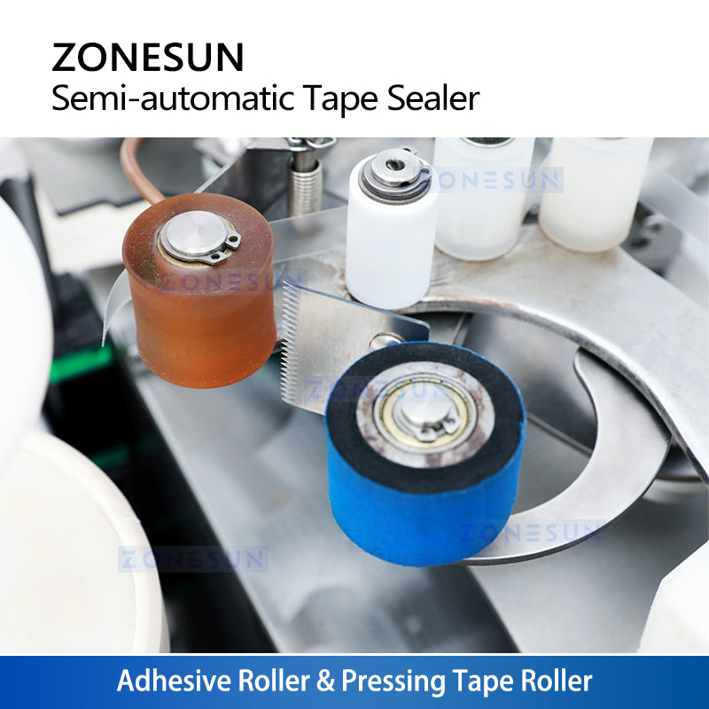 ZONESUN ZS-FH020 Semi-automatic Rotary Case Tape Sealing Machine for Biscuit Tins, Candy Containers