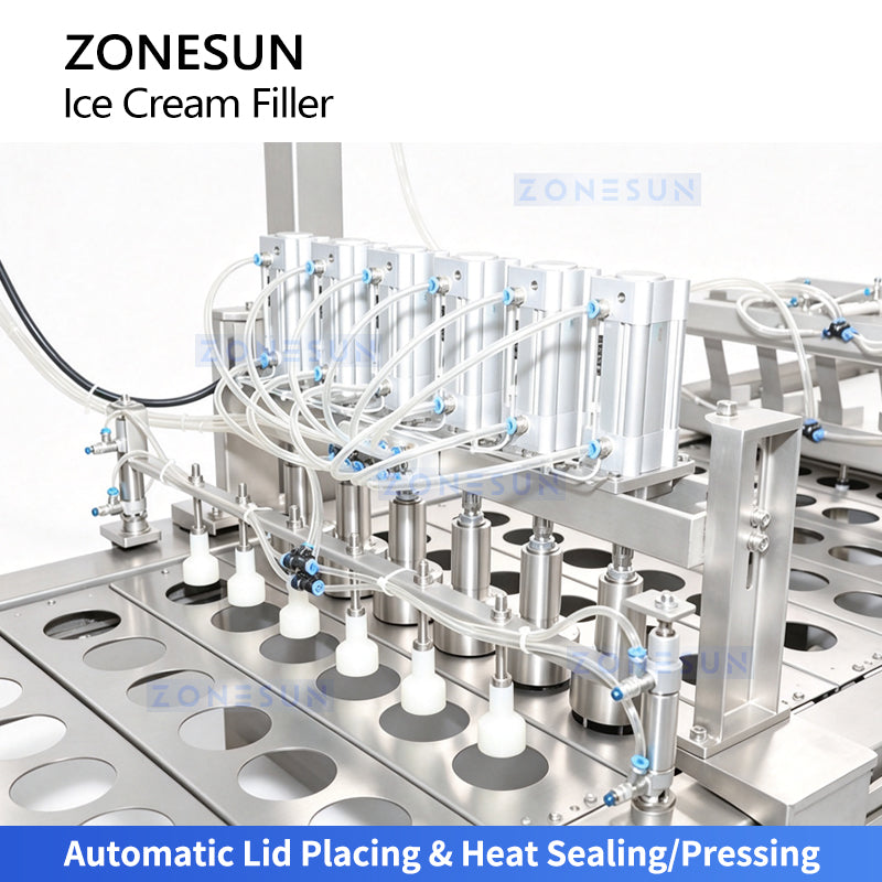 ZONESUN ZS-FS80 Automatic 8-Lane Ice Cream Filling and Sealing Machine for Cups & Cones