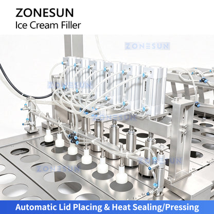 ZONESUN ZS-FS80 Automatic 8-Lane Ice Cream Filling and Sealing Machine for Cups & Cones