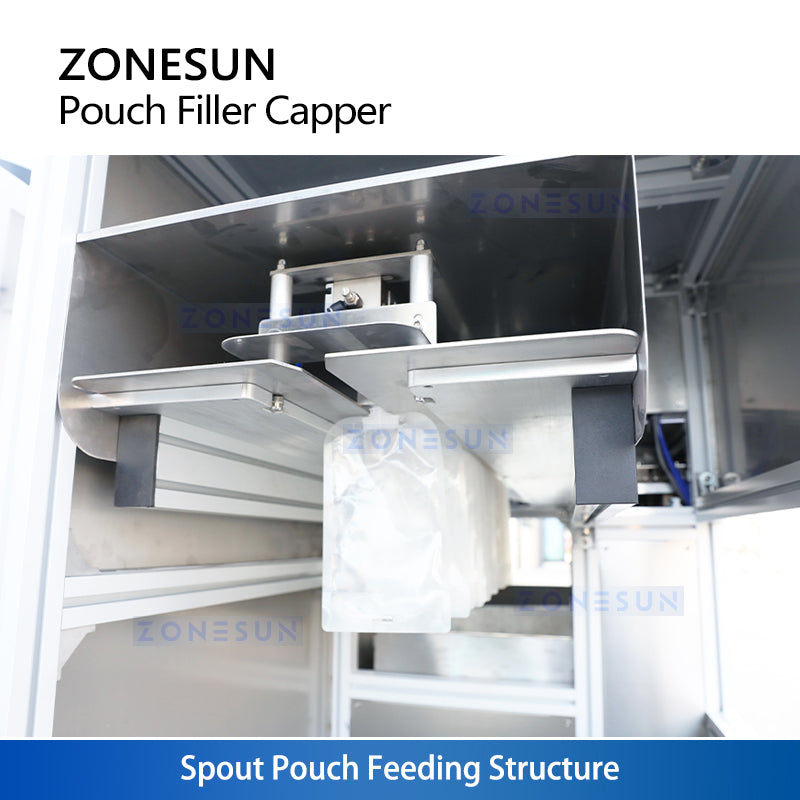ZONESUN ZS-ASP2 is a fully automatic filling and capping machine for spout pouch packaging