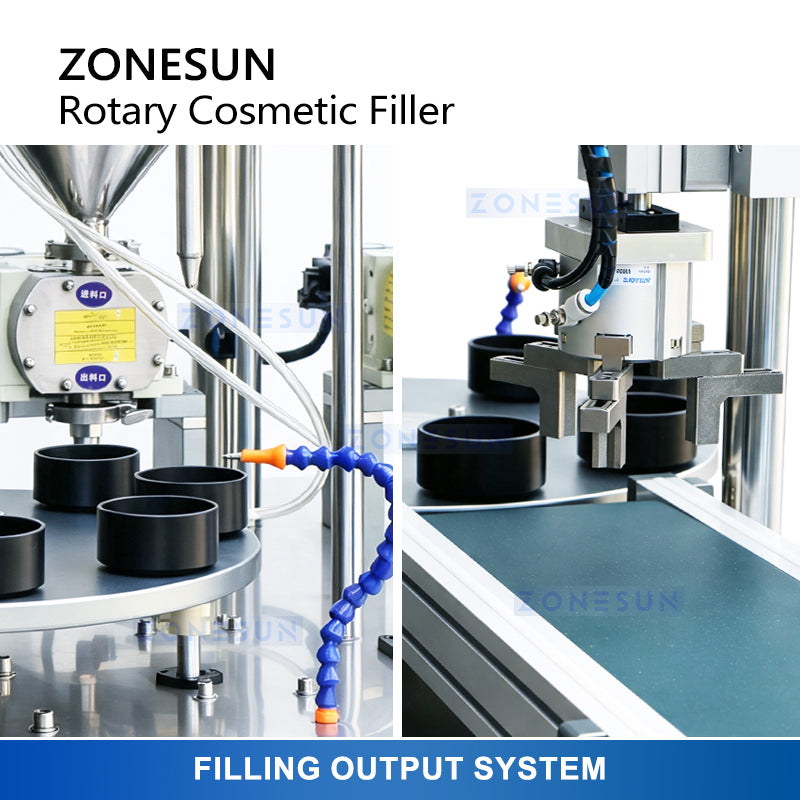 ZONESUN ZS-RSV4 Automatic Rotary 4-Color Cream Filling Machine for Cosmetic Jars and Food Pastes with 5–100ml Capacity