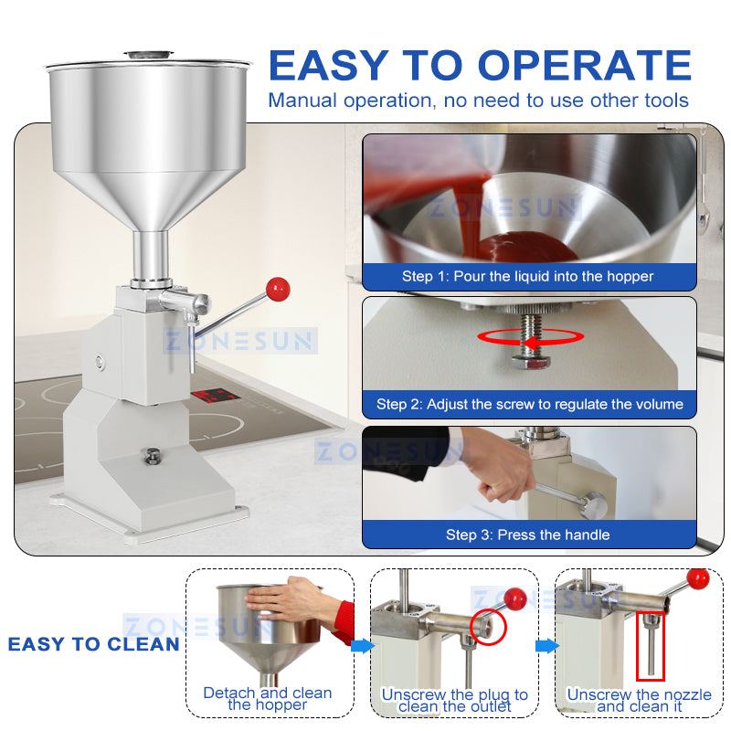 ZONESUN ZS-A03S Manual Filling Machine for Cream, Sauce and Honey Packaging