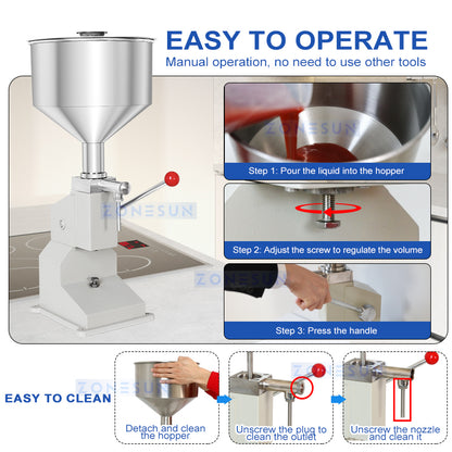 ZONESUN ZS-A03S Manual Filling Machine for Cream, Sauce and Honey Packaging