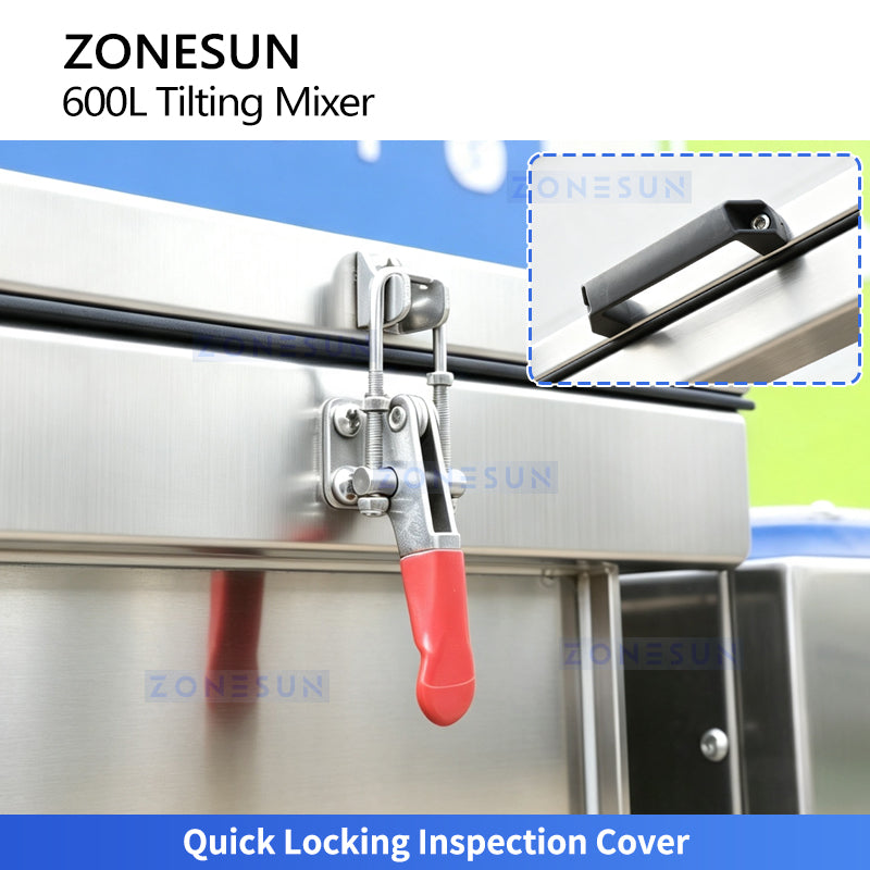 ZONESUN ZS-BM600L Horizontal Tilting Ribbon Mixer Machine Powder Blender Equipment for Food Pharmaceutical Chemical Cosmetic Material Mixing