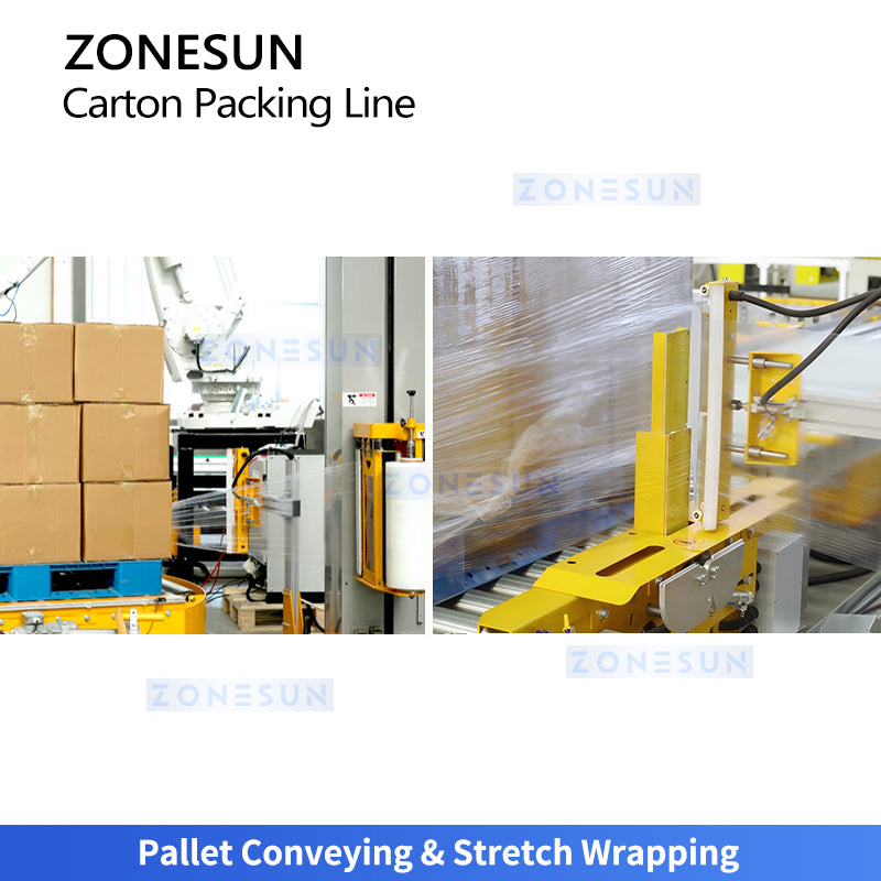 Full Automation: ZONESUN ZS-CSPM5 End-of-Line Packaging System Case Packing, Palletizing & Wrapping