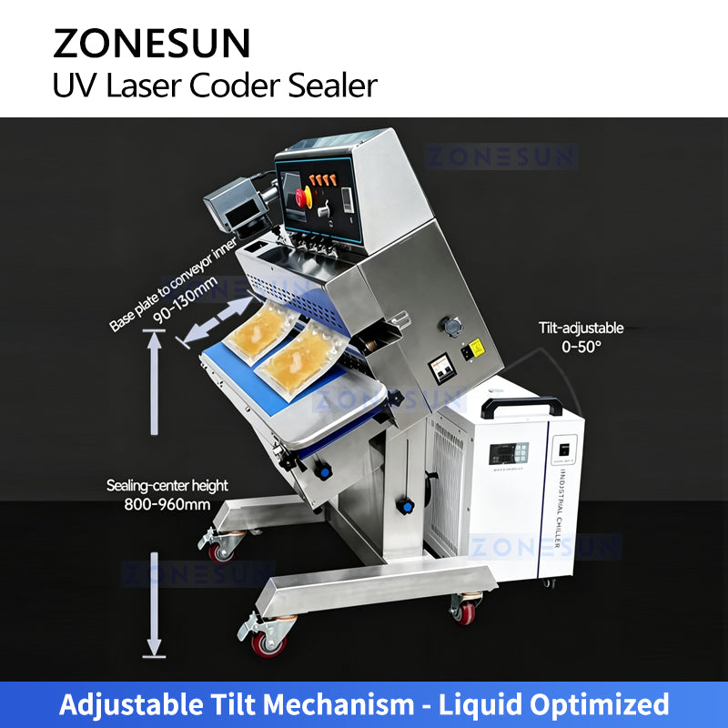 ZONESUN ZS-FR100LC Continuous Band Sealer with UV Laser Coding for Bag Packaging