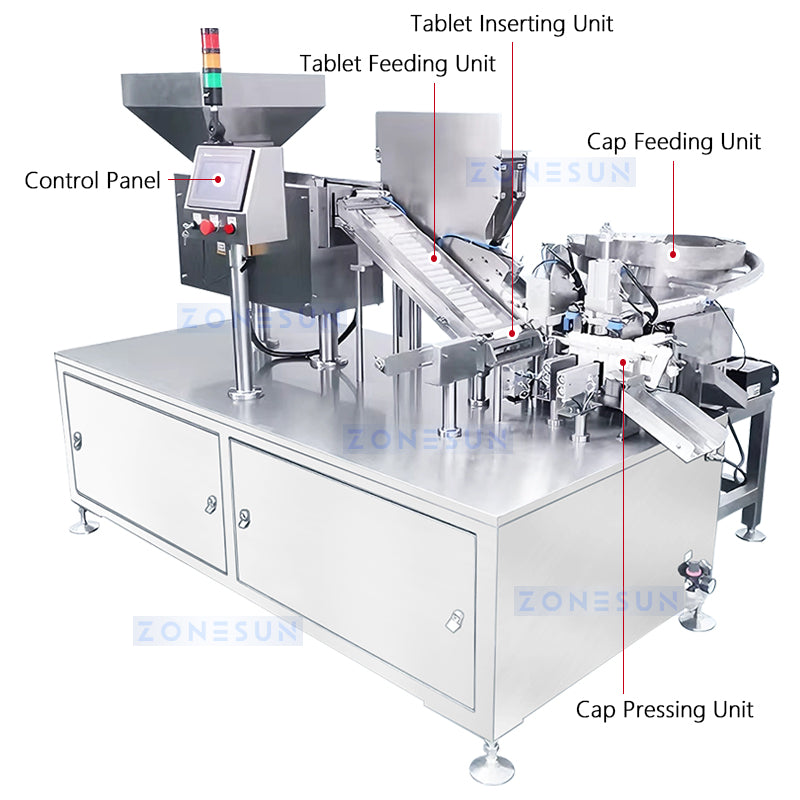 ZONESUN ZS-PFTM2 Automatic Effervescent Tablet Tube Filling and Capping Machine for Pharma Lines