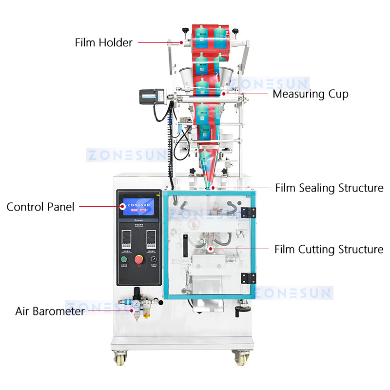 ZONESUN ZS-FS240KQ Automatic Granule Packing Machine for Sugar Salt Seeds Spices Small Candy High Speed VFFS Pouch Filler