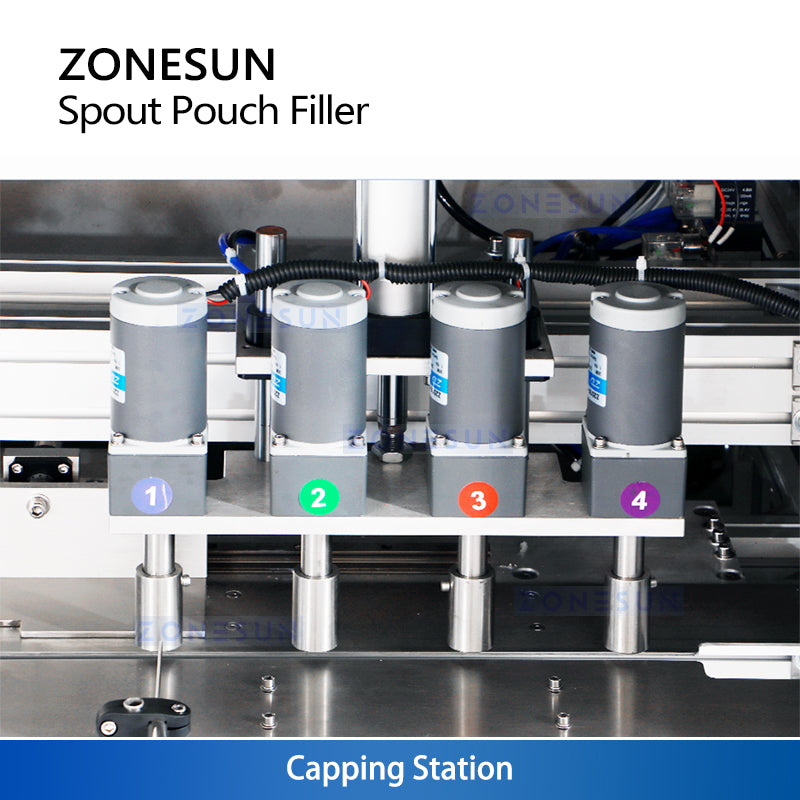 High-Speed Packaging: ZONESUN ZS-ASPM4 Automatic 4-Head Spout Pouch Liquid Filling & Capping Machine