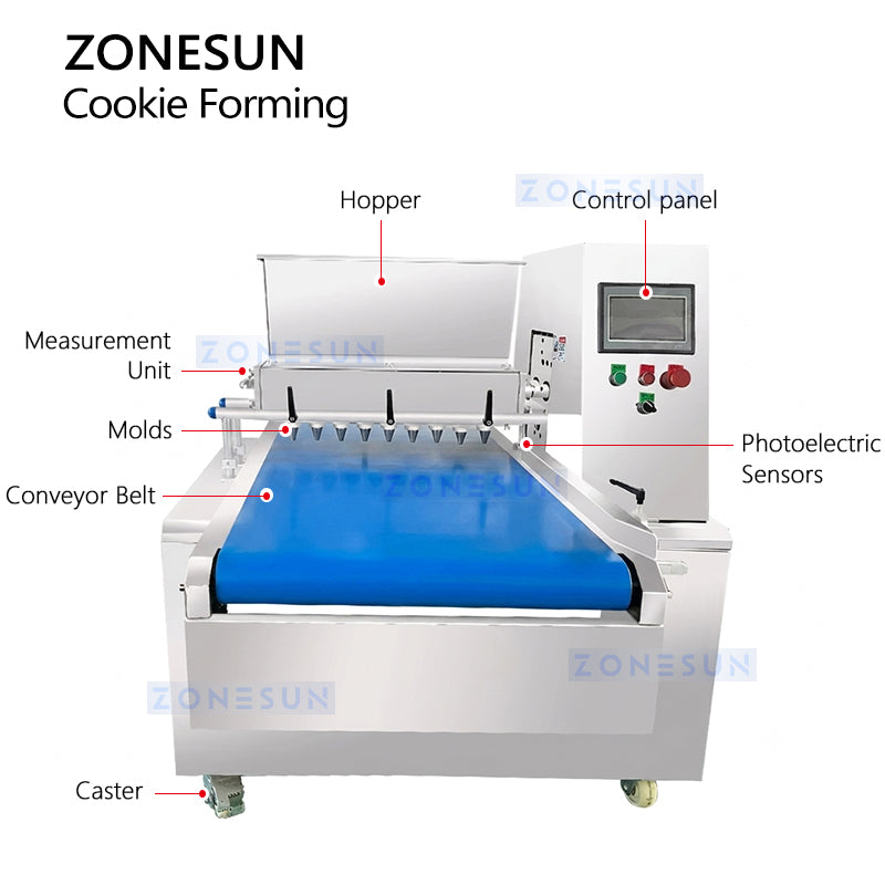 High Efficiency: ZONESUN ZS-TSB400 Fully Automatic Cookie Extruding & Depositing Machine