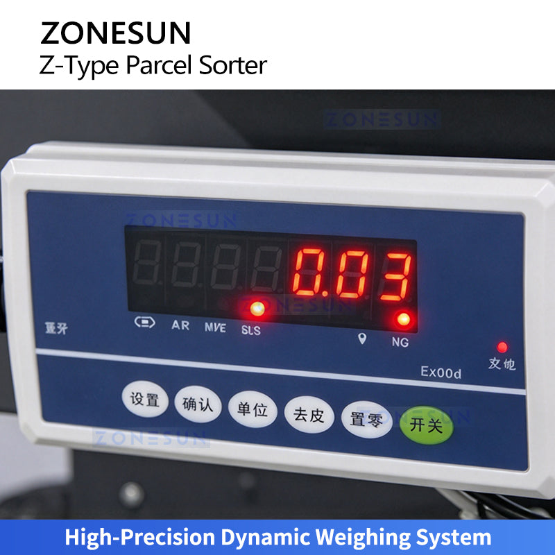 Automatic Z-Belt Parcel Sorting Conveyor with Barcode Scanning and Dynamic Weighing