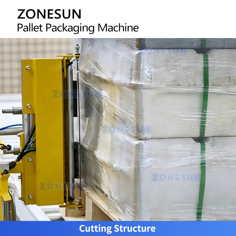 Max Efficiency: ZONESUN ZS-PWM2 Robotic Palletizing, Strapping & Rotary Arm Wrapping Production Line