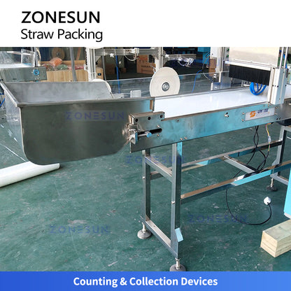 ZONESUN ZS-SPZ51 Automatic Straw Packing Machine for Plastic Paper and PLA Straws with Sealing Cutting and Counting for Foodservice Use