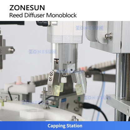Fragrance Automation: ZONESUN ZS-AFC33B4 Reed Diffuser Filling & Stick Insertion Capping Machine