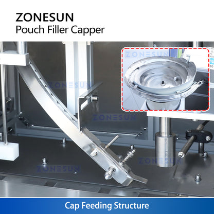 ZONESUN ZS-ASP2 is a fully automatic filling and capping machine for spout pouch packaging