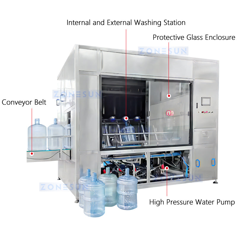 ZONESUN ZS-WB5G Auto 5-Gallon Barrel Washing Machine with High-Pressure Nozzles, 600 BPH Capacity