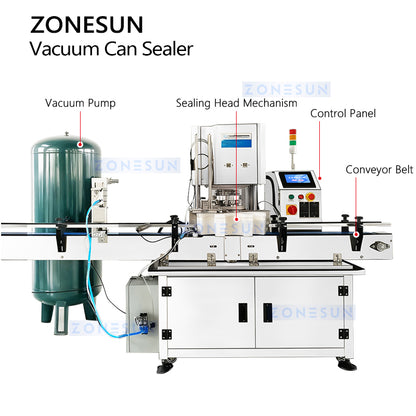 ZONESUN ZS-AFK200 Fully Automatic Vacuum Can Sealing Machine for Metal Packaging