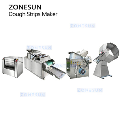 ZONESUN ZS-DSPL1 Fully Automatic Chin Chin & Dough Strip Production Line Mixing, Frying & Seasoning