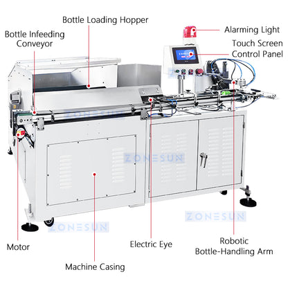 ZONESUN ZS-LP250S: Robotic Plastic Bottle Unscrambler for Irregular, Square & Flat Bottles