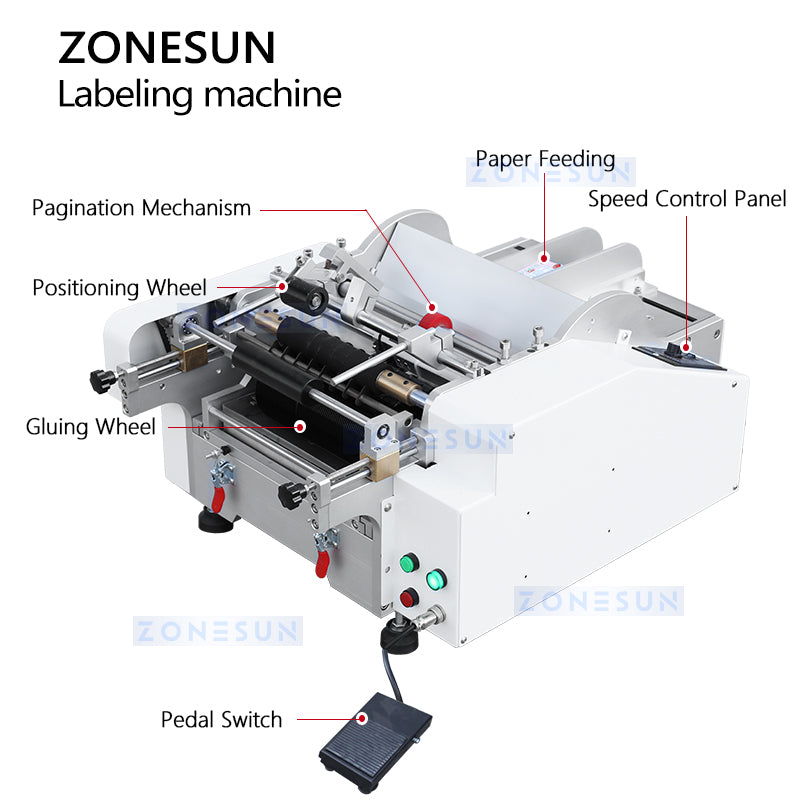 ZONESUN ZS-JTB10 Semi Automatic Wet Glue Labeling Machine for Round Bottles and Jars