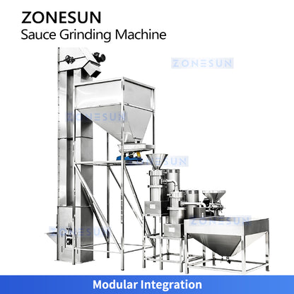 Auto Infeed: ZONESUN ZS-YM80 Industrial 2-Stage Peanut Butter & Cocoa Liquid Grinding Machine Line