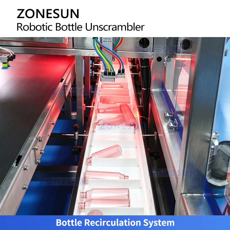 ZONESUN ZS-LPR40 Automatic Robotic Bottle Unscrambler with Vision Detection and Recirculating Feeding System