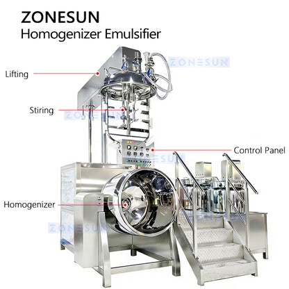 ZONESUN ZS-LTR500: Vacuum Homogenizer Emulsifying Mixer for Cosmetic Cream & Ointment Production