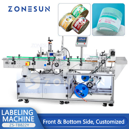 ZONESUN ZS-TB822Y Automatic Front Side & Bottom Side Labeling Machine For Cans Bottle