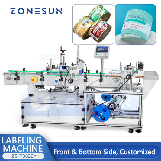 ZONESUN ZS-TB822Y Automatic Front Side & Bottom Side Labeling Machine For Cans Bottle