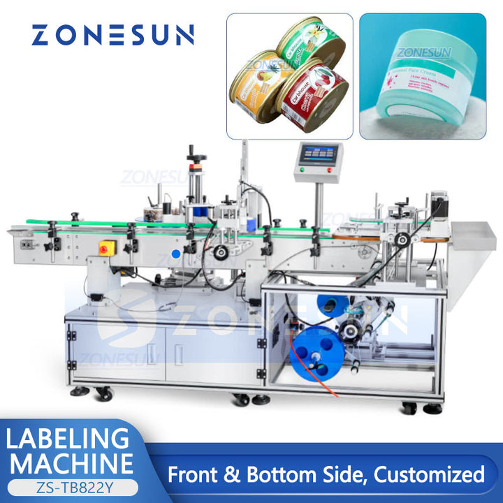 ZONESUN ZS-TB822Y Automatic Front Side & Bottom Side Labeling Machine For Cans Bottle
