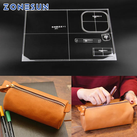 ZONESUN Acrylic leather pattern template Home Handwork Leathercraft Sewing Pattern Tools Accessory Pencil case, storage bag