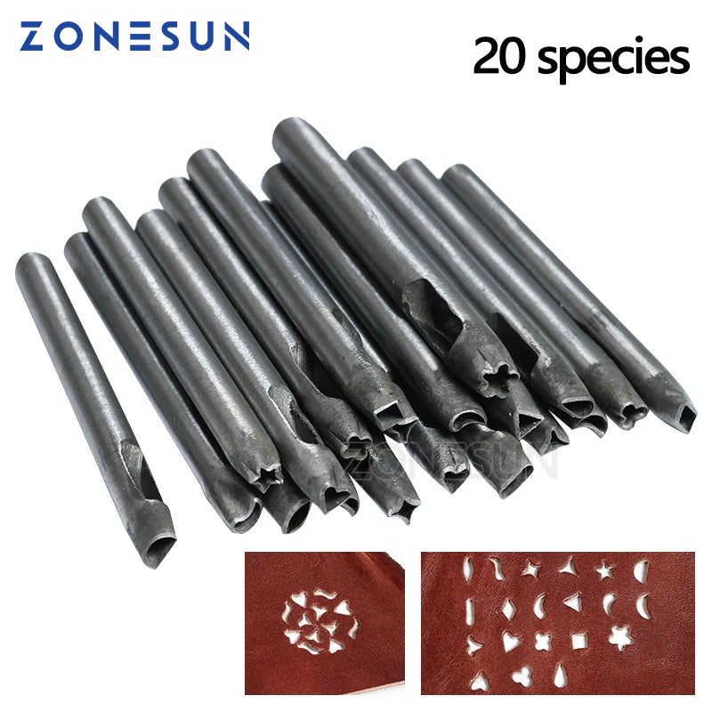 ZONESUN 20pcs One Pack DIY Leather Punch Tool Shaped Flower 20 Flowers Can Choose Petal Heart Wave Punch Tricks