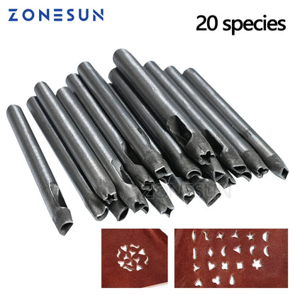 ZONESUN 20pcs One Pack DIY Leather Punch Tool Shaped Flower 20 Flowers Can Choose Petal Heart Wave Punch Tricks