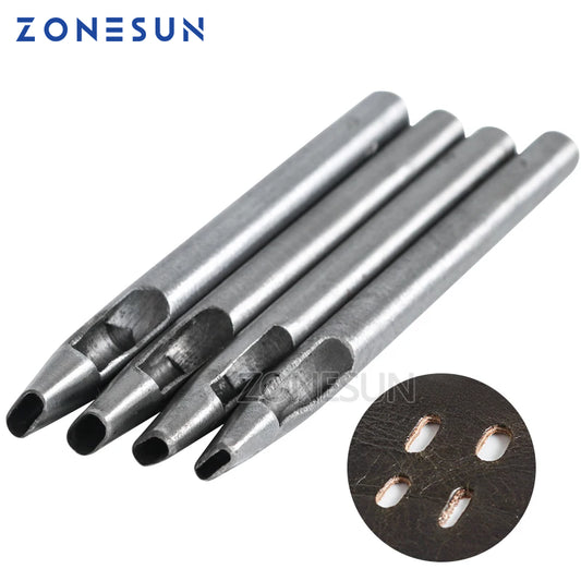 ZONESUN 4pcs Leather Elliptical Hole Punch Oval Angle Spacing Belt Punching Tools DIY Craft  Leather Puncher Hole Drilling Tool