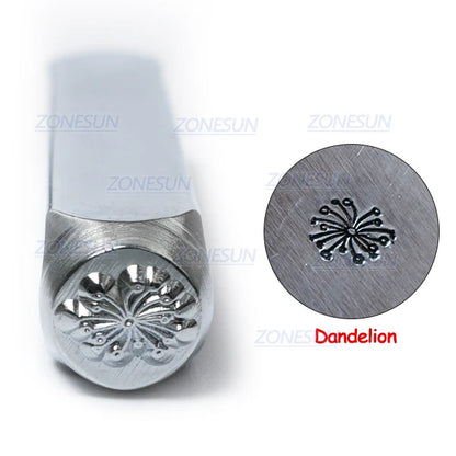 ZONESUN Dandelion Jewelry Stamping Metal Alphabet LOGO Steel Stamps Mold Marking Tool Punch Die For Gold Ring Bracelet Necklace