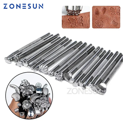ZONESUN 20Pcs/1Set   Metal Leather Carving Printing Tool DIY Manual Leather Craft Stamps Art Pattern Leather Stamping Printing