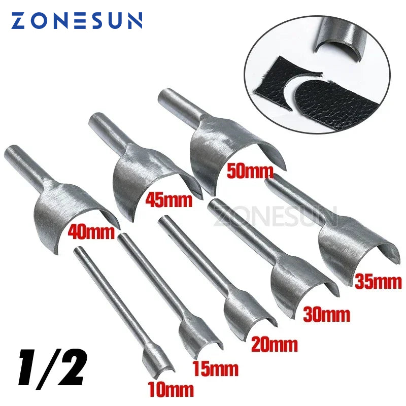 ZONESUN DIY 8PCS 10-50mm Leather Half-round Cutting Tool Belt Edge Shape Cutter Kits Leather Corner Cutter Belt Hollow Puncher