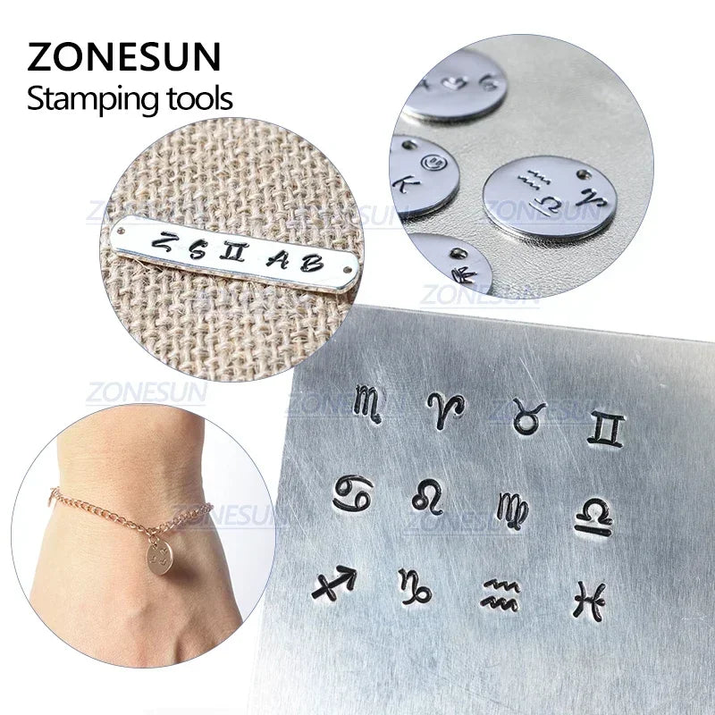 ZONESUN Leather stamp Jewelry Metal Stamps Symbols Leather Stamping Tools Steel Metal Tool For Bracelet Necklace