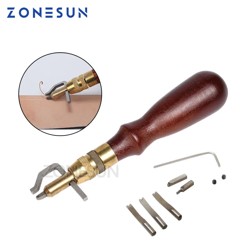 ZONESUN 5 in1 Leather Edge Stitching Groover Craft Tool Edge Stitching Groover Leather Craft Groove