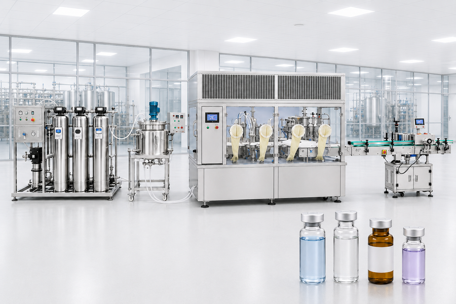 Vial filling and packaging line