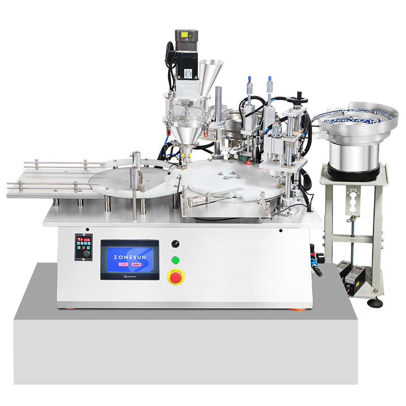 ZONESUN ZS-AFC20F Tabletop Powder Filling & Capping Machine for Vials, Cosmetics, Pharma, Chemicals