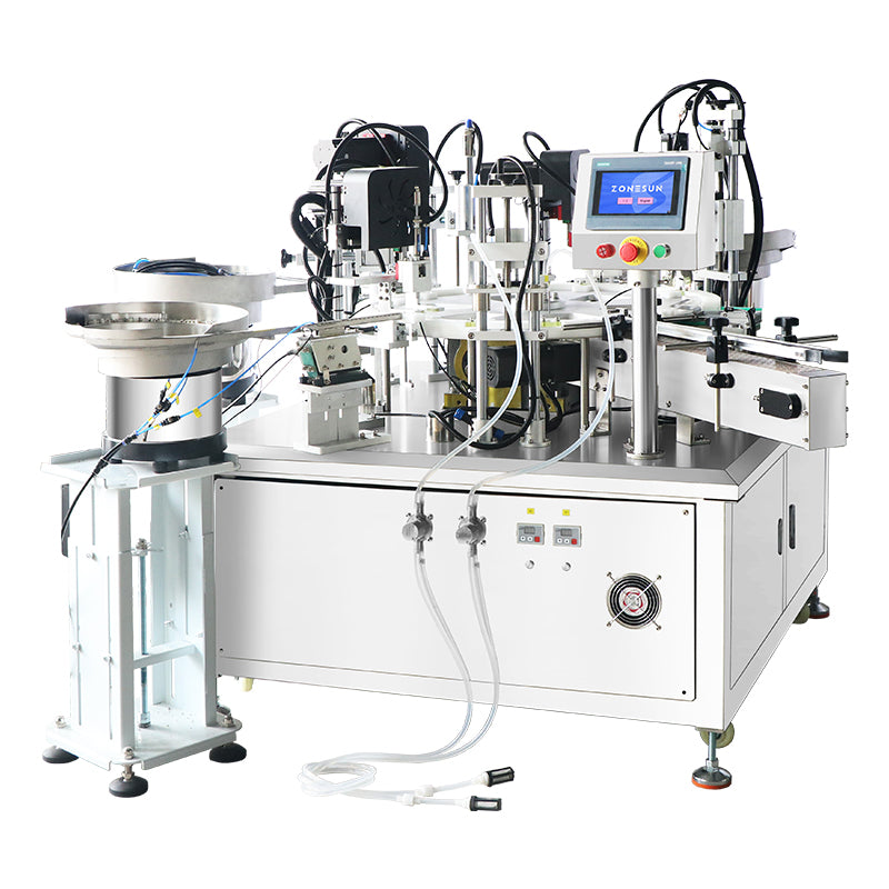 Fragrance Automation: ZONESUN ZS-AFC33B4 Reed Diffuser Filling & Stick Insertion Capping Machine