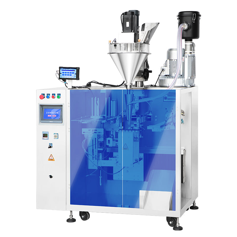 ZONESUN ZS-AFS09 Automatic Powder Filling and Sealing Machine for Premade Pouches with Vacuum Dust Collector for Clean Packaging
