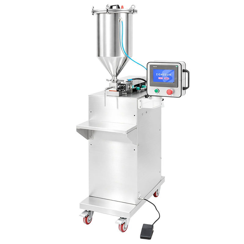 ZONESUN ZS-GTPP1M Semi Automatic Servo Piston Pressure Filling Machine Pressurized Hopper Paste Cosmetic Cream Lip Gloss Filler