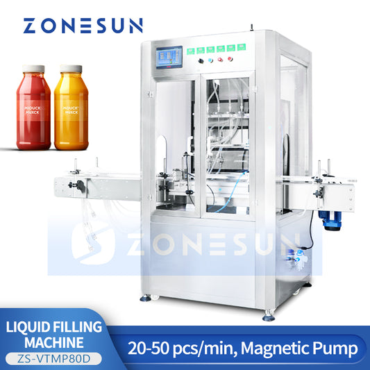 ZONESUN ZS-VTMP80D Automatic Magnetic Pump Whisky Liquid Filling Machine With Dust Cover