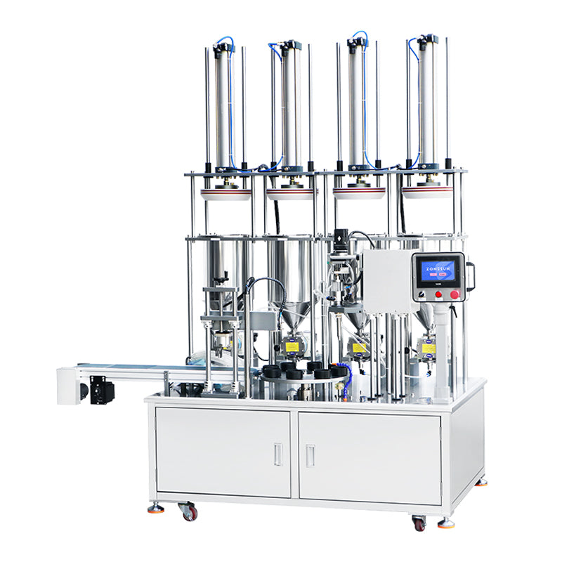 ZONESUN ZS-RSV4 Automatic Rotary 4-Color Cream Filling Machine for Cosmetic Jars and Food Pastes with 5–100ml Capacity